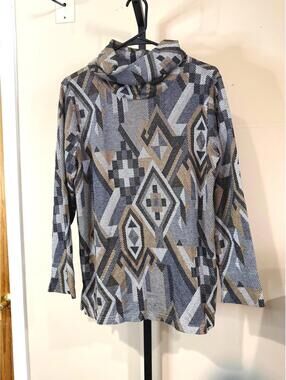 90s Units Geometric Patterned Long Sleeve Turtleneck Top